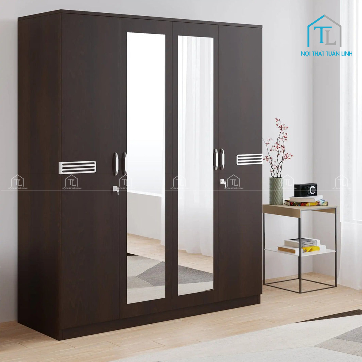 Tủ quần áo 4 cánh màu wenge sang trọng
