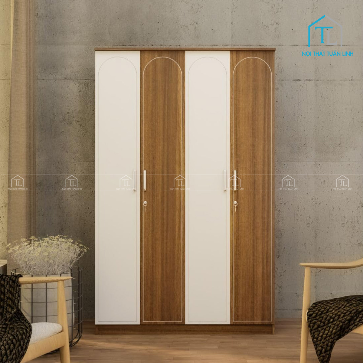 Thiết kế tủ quần áo 4 cánh hiện đại, chắc chắn