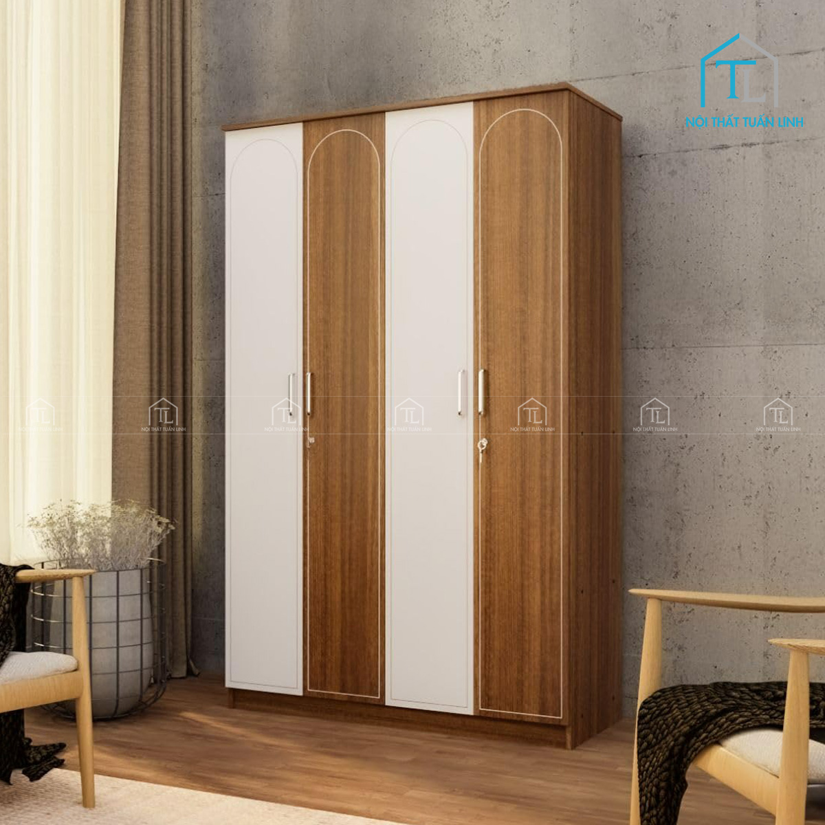 Màu nâu vân gỗ phối trắng sang trọng