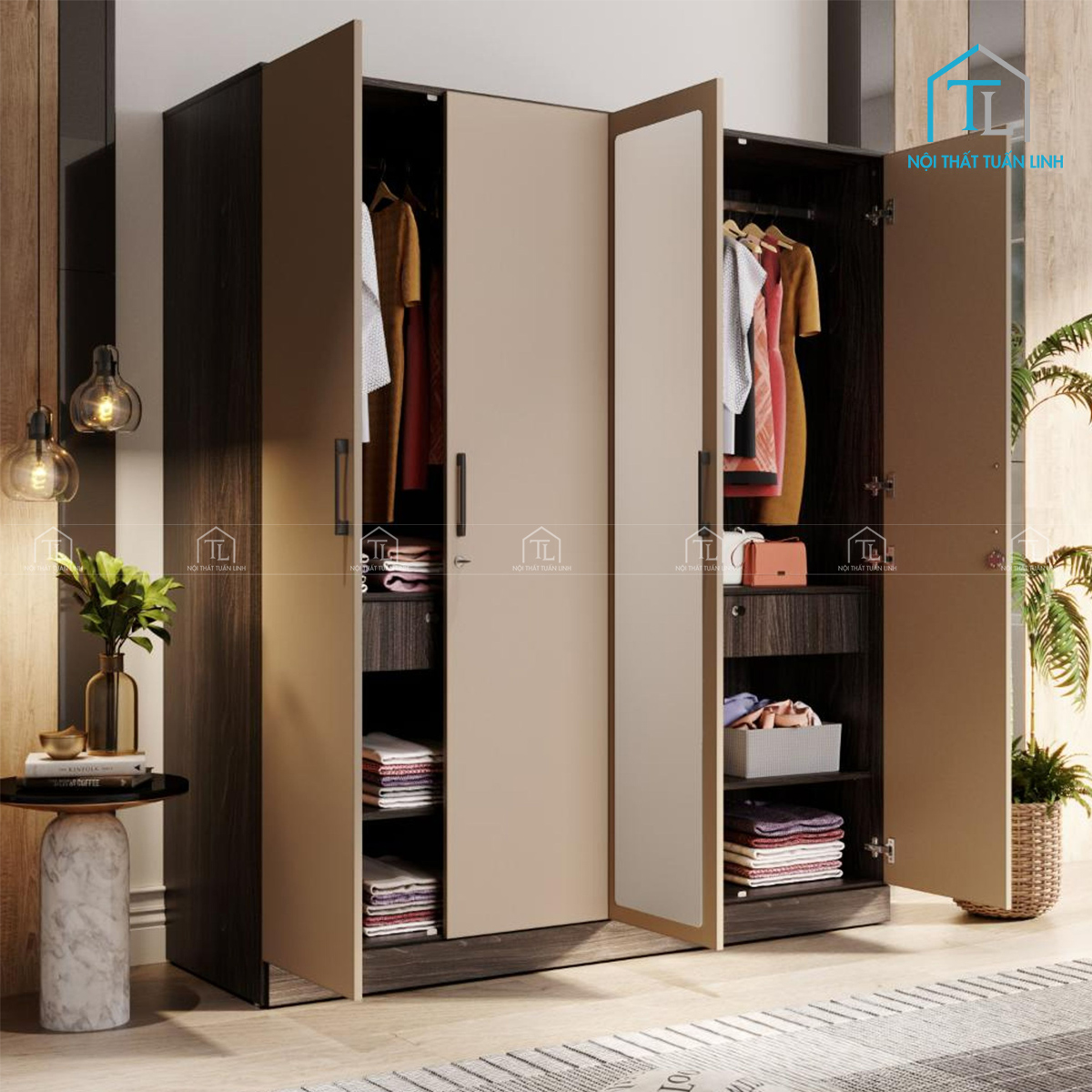 Tủ quần áo 4 cánh thiết kế hiện đại, sang trọng