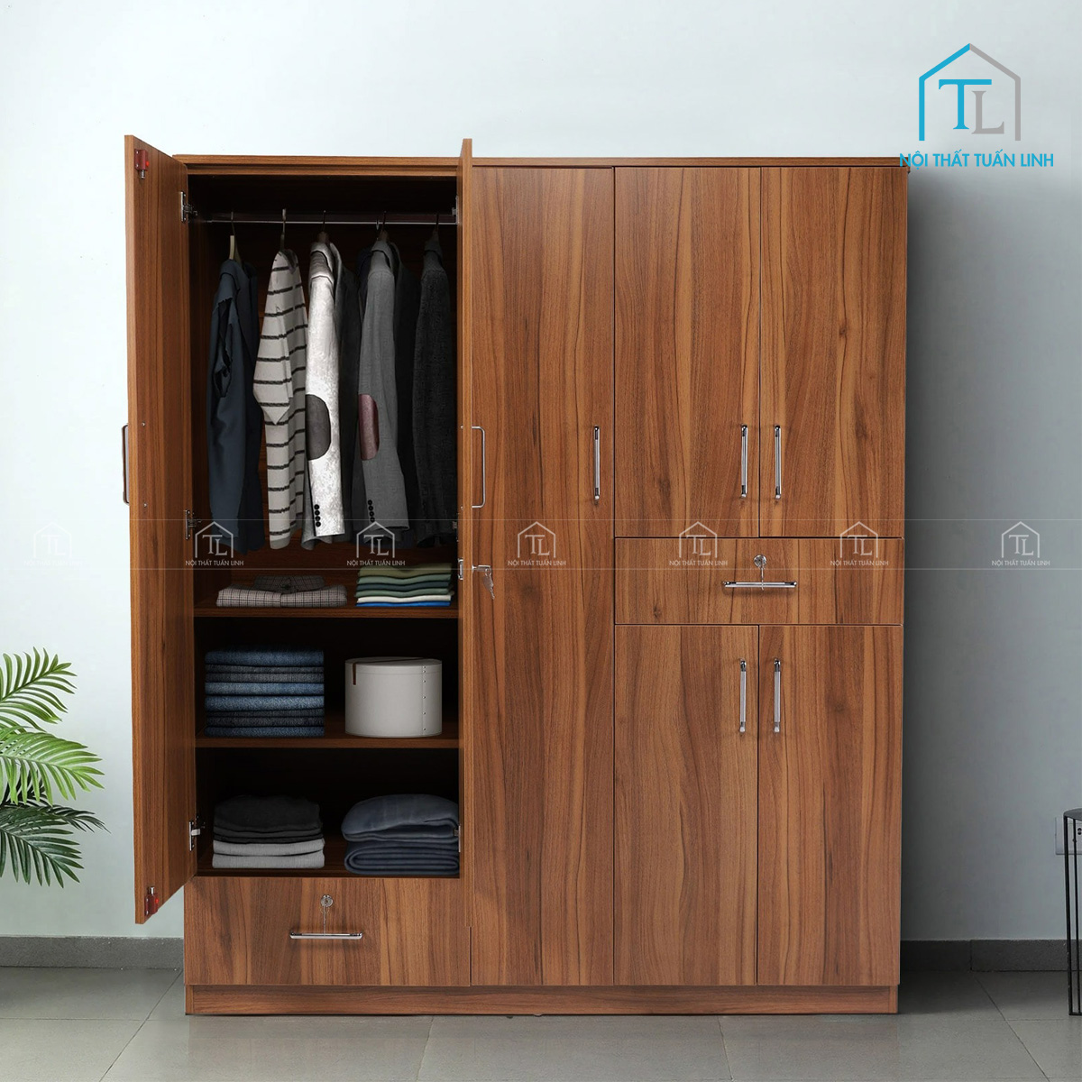 Thiết kế tủ quần áo 5 cánh rộng rãi, tiện dụng