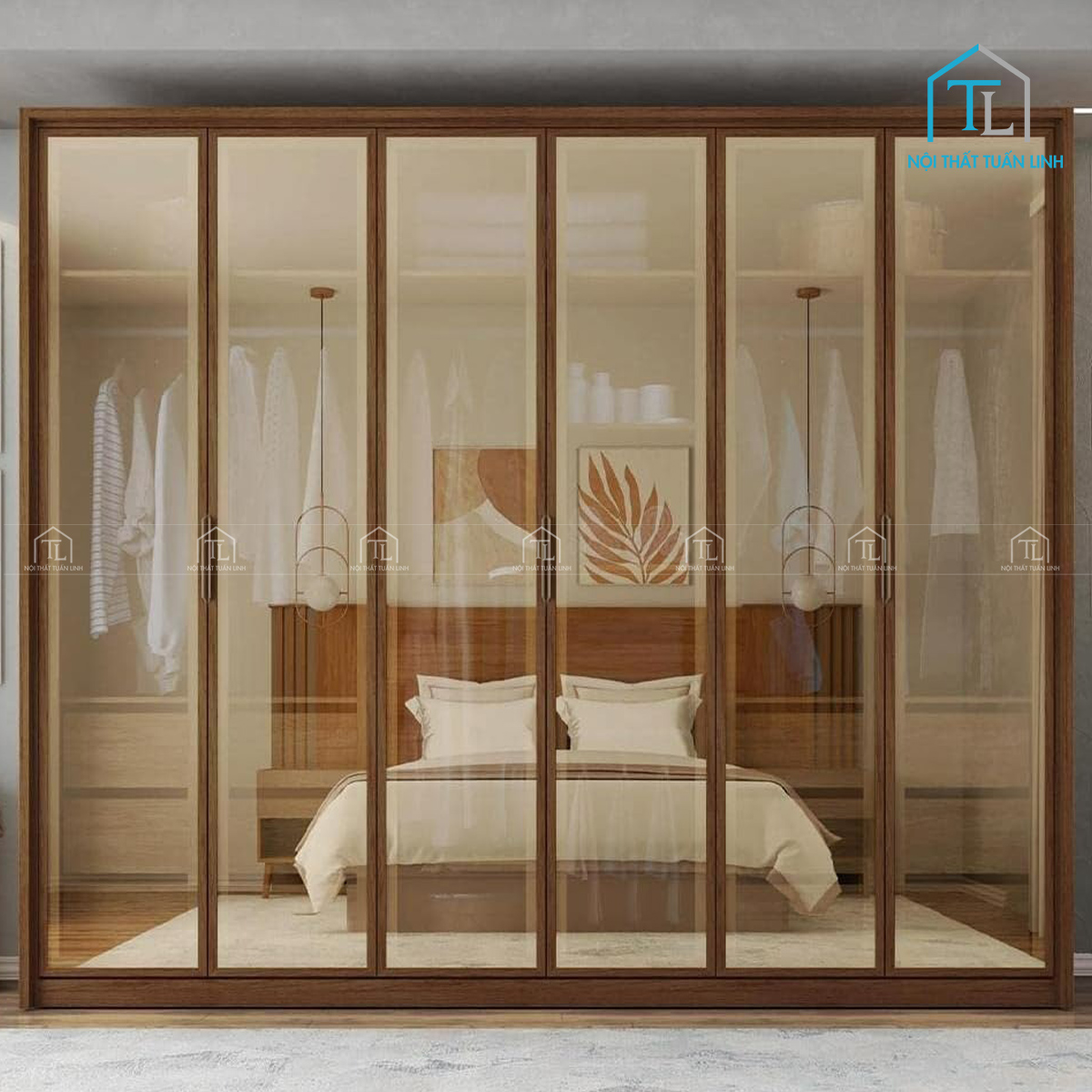 Tủ quần áo 6 cánh cửa kính thiết kế hiện đại