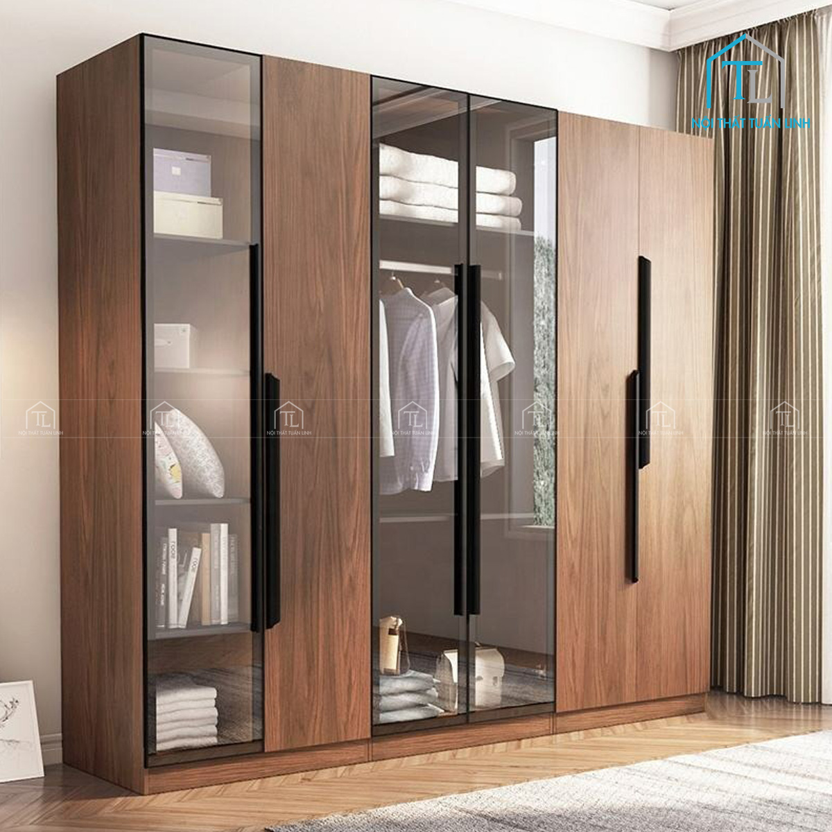 Tủ quần áo cánh kính thiết kế hiện đại cho phòng ngủ