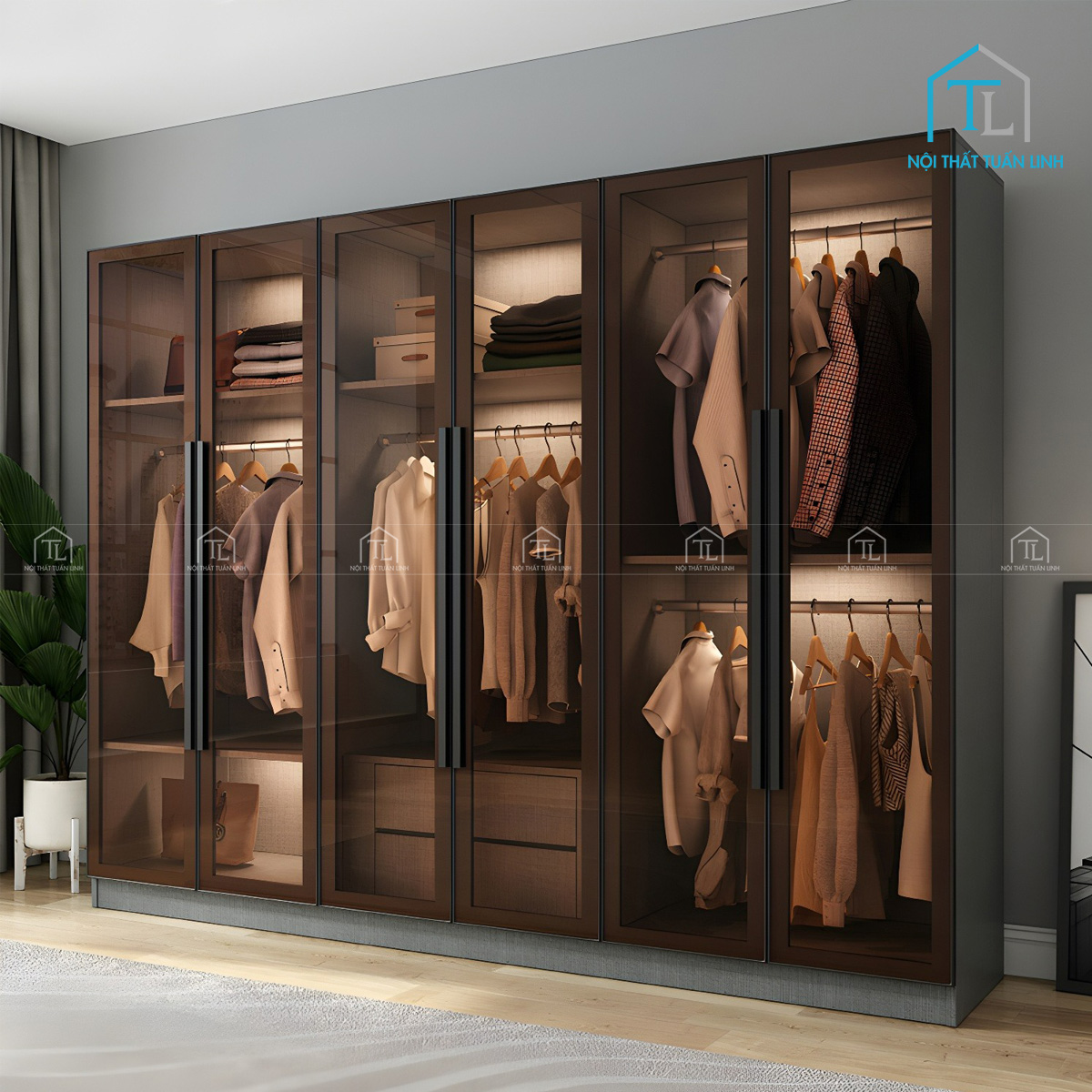 Tủ quần áo cánh kính thiết kế hiện đại