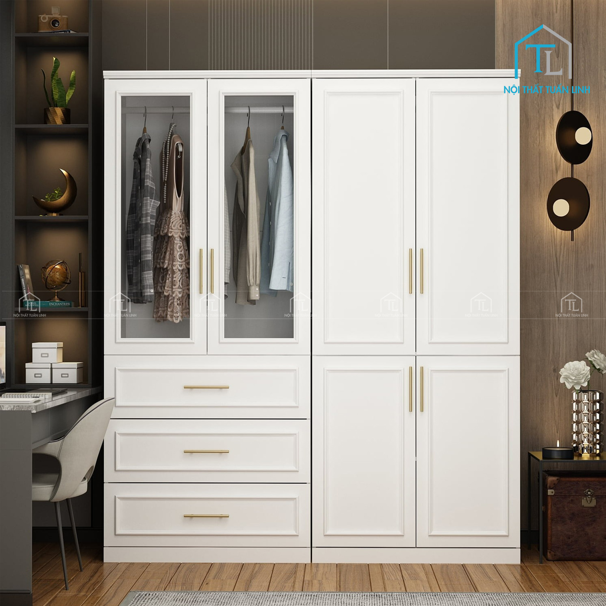 Tủ quần áo cánh kính hiện đại, sang trọng