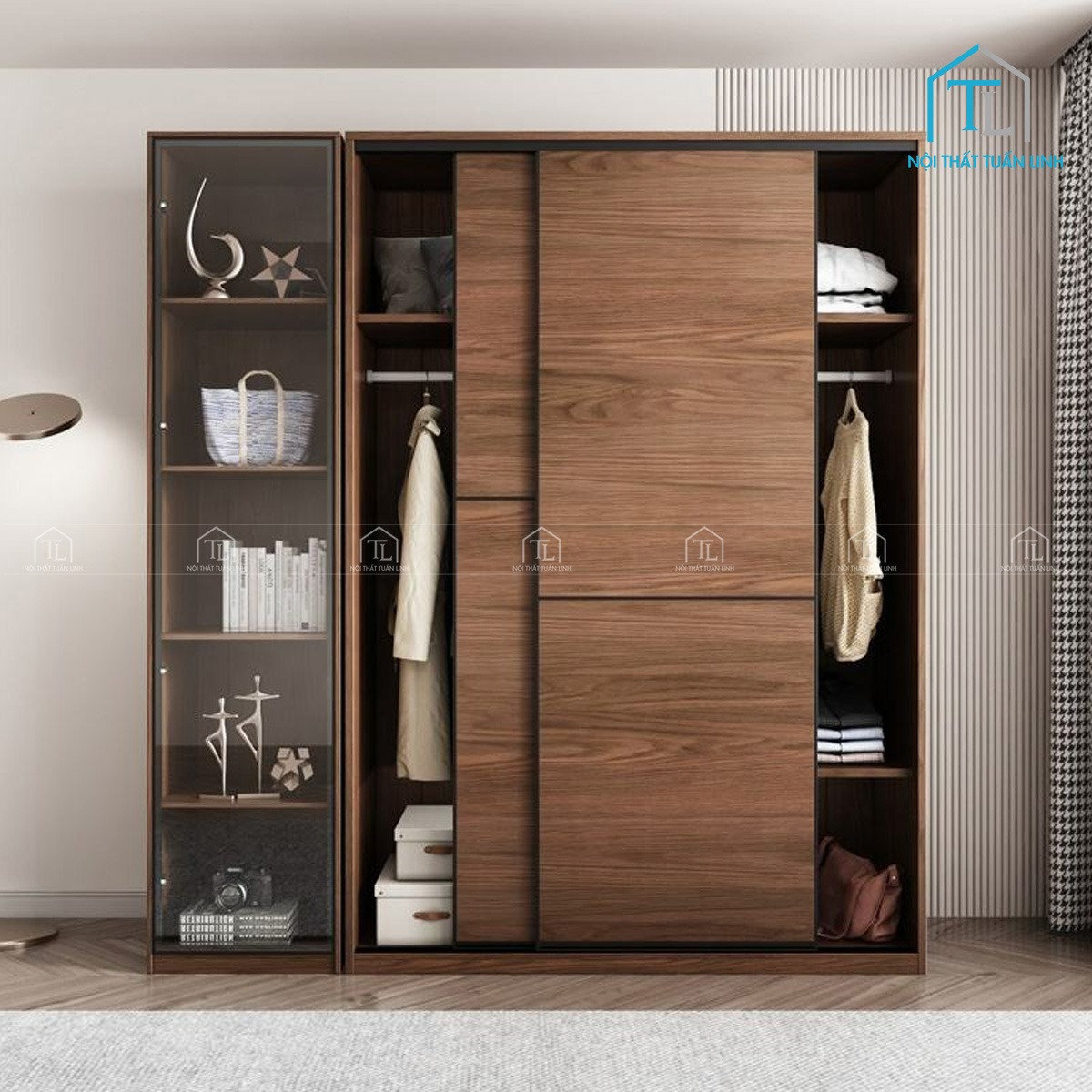 Thiết kế tủ quần áo cánh kính trượt phong cách hiện đại