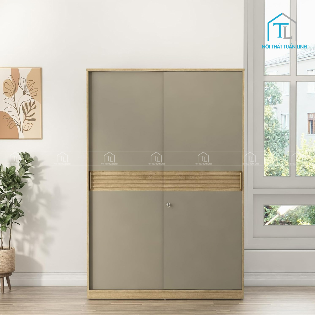 Tủ quần áo cửa lùa 2 cánh phối màu hiện đại