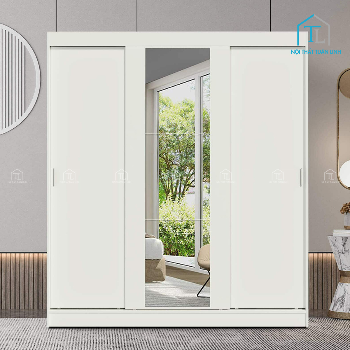 Tủ quần áo cửa lùa 3 cánh thiết kế hiện đại, tiết kiệm diện tích