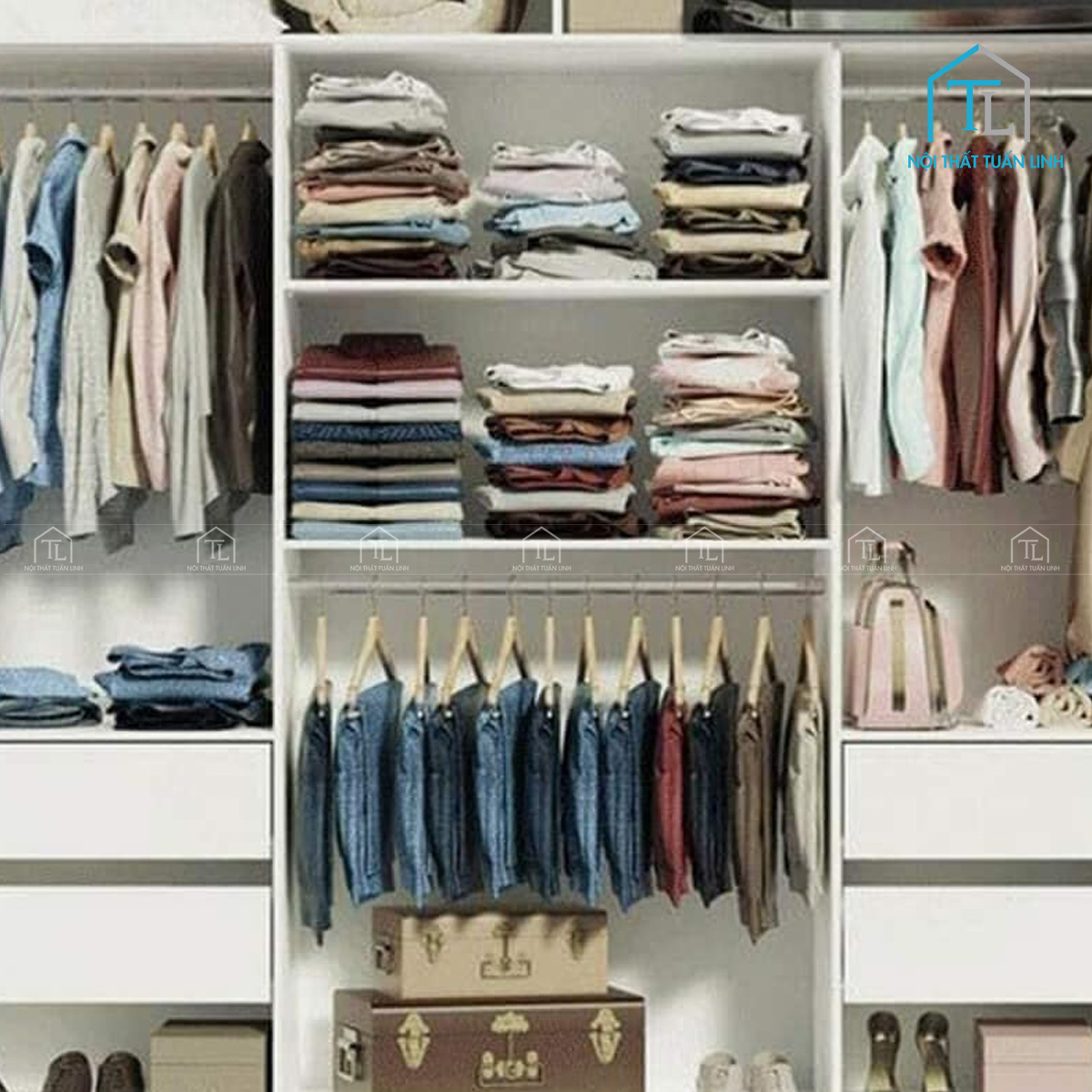 Hệ ngăn kéo và kệ tiện lợi cho đồ gấp và phụ kiện