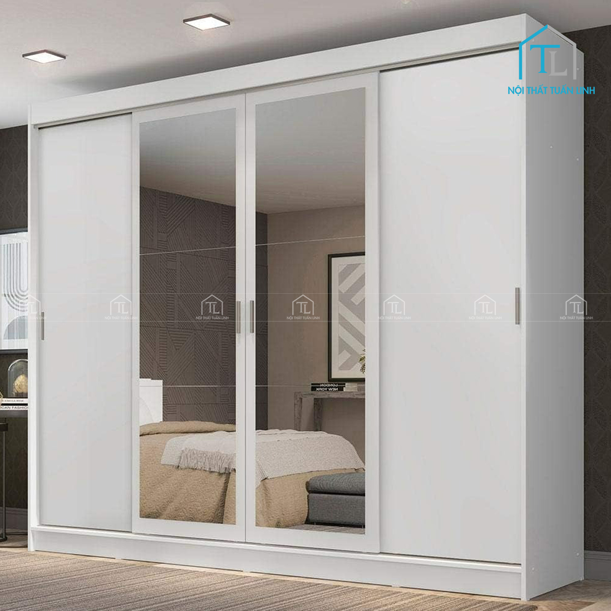 Tủ quần áo cửa lùa 4 cánh thiết kế hiện đại