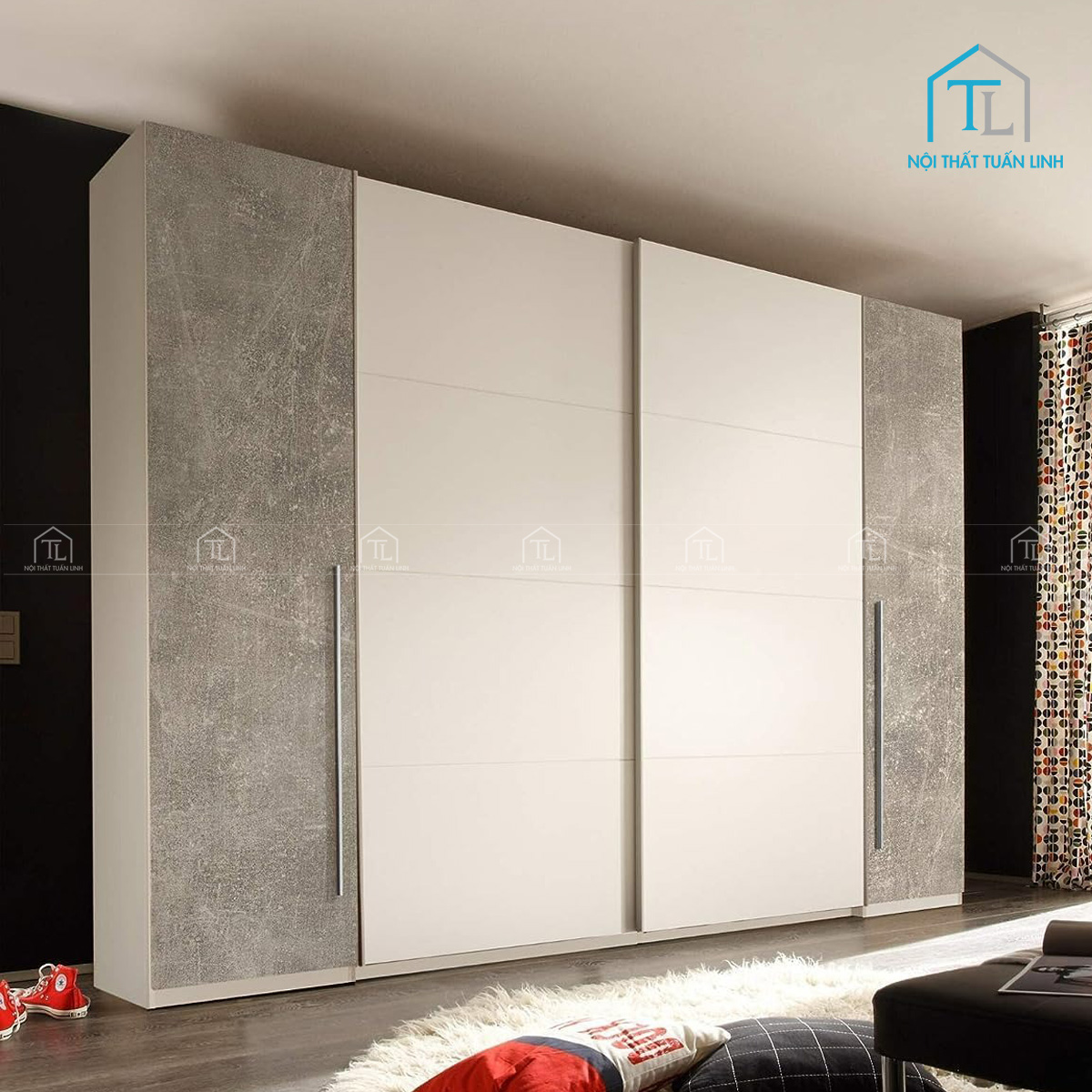 Tủ quần áo cửa lùa 4 cánh thiết kế hiện đại