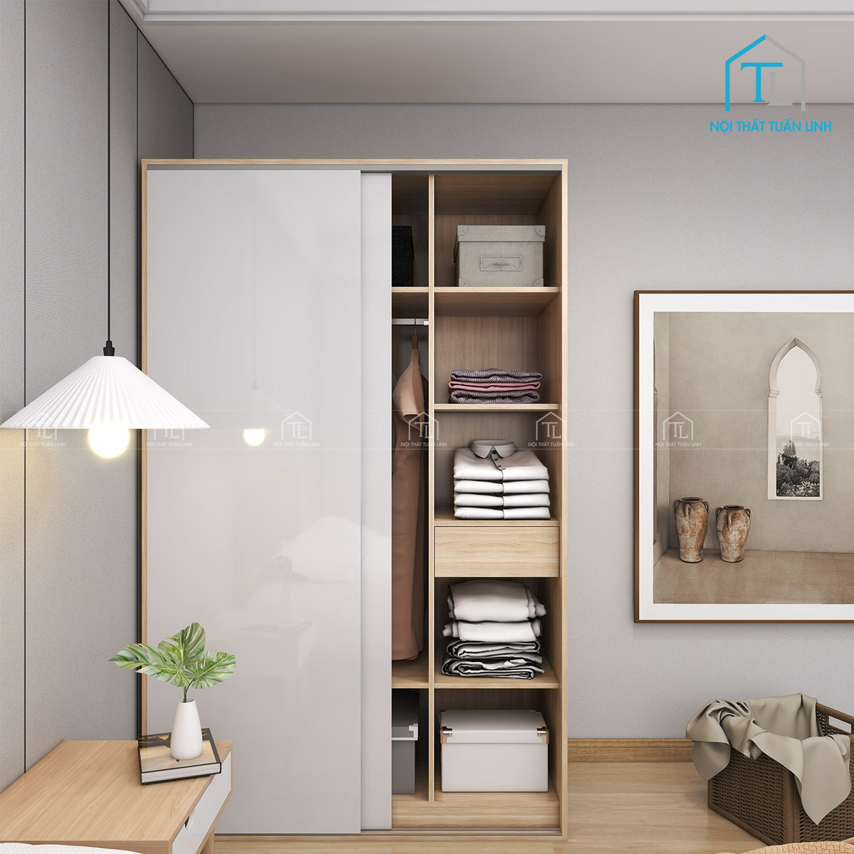 Thiết kế tủ quần áo cửa lùa tiết kiệm diện tích