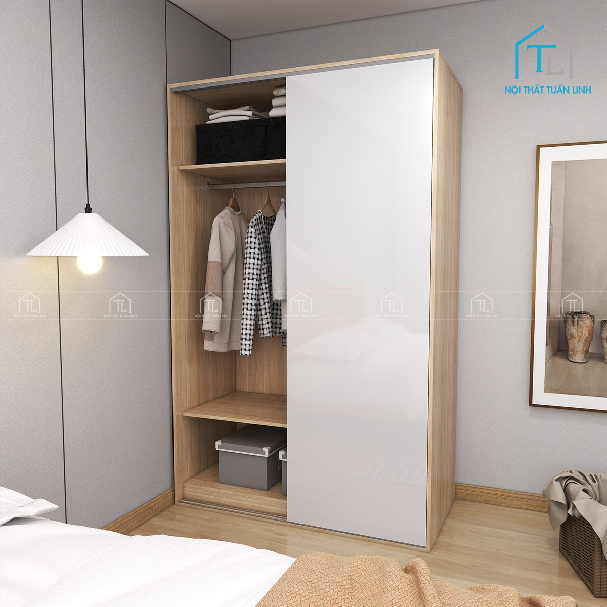Không gian treo quần áo rộng rãi, tiện lợi sử dụng