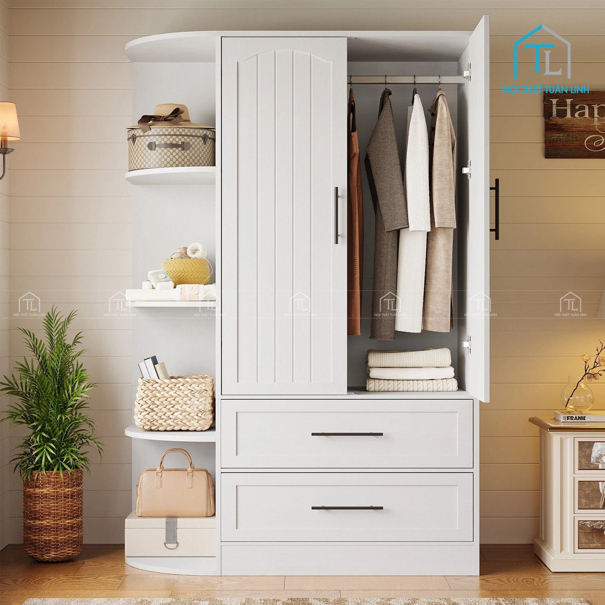 Tủ quần áo thiết kế dáng cao, tiết kiệm diện tích phòng ngủ