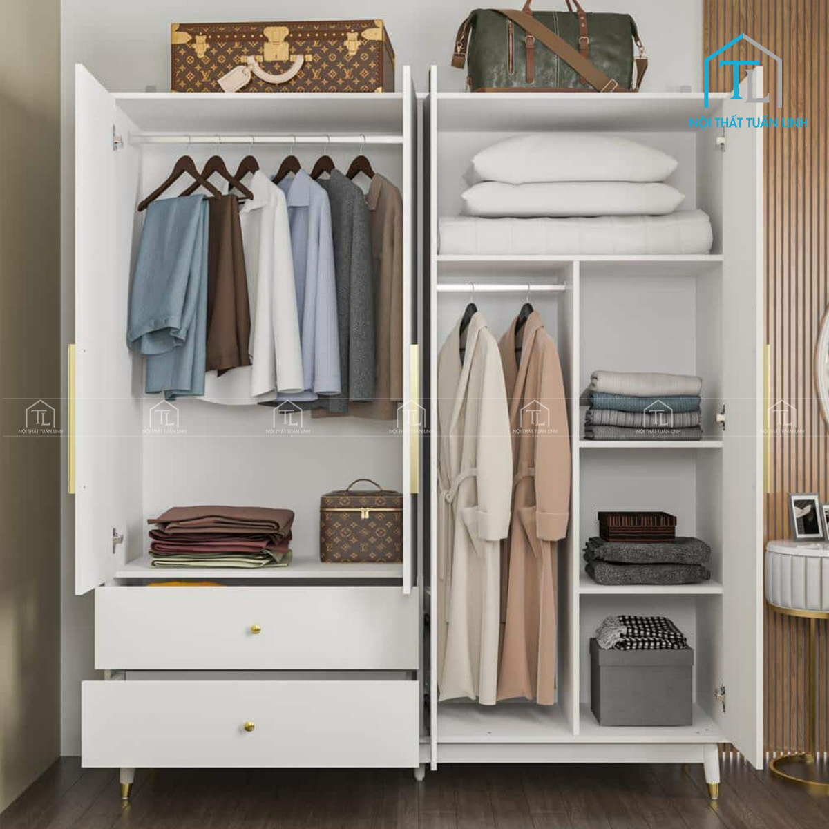 Chất liệu gỗ MDF phủ Melamine bền đẹp, dễ vệ sinh và sử dụng lâu dài