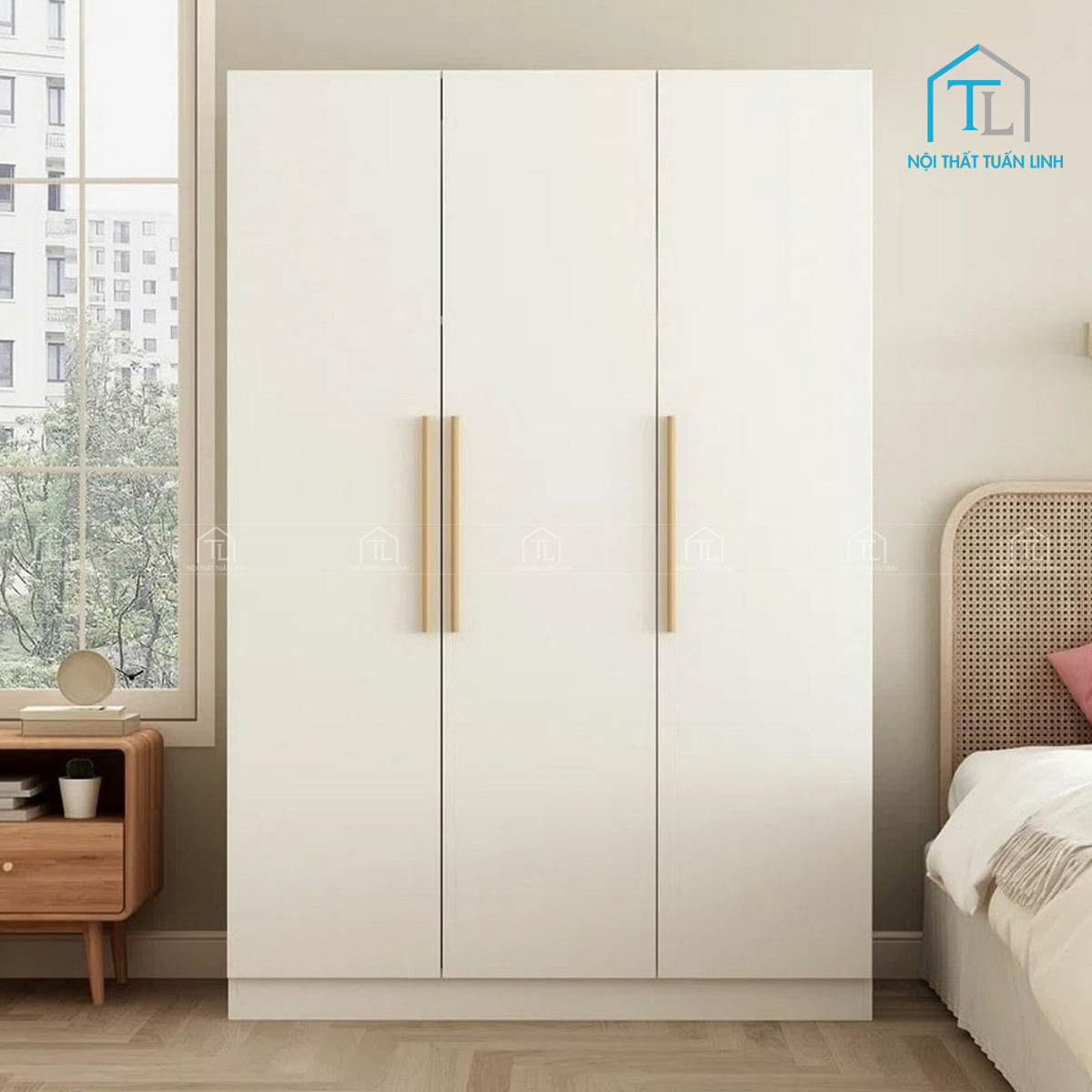 Tủ quần áo MDF 3 cánh màu trắng