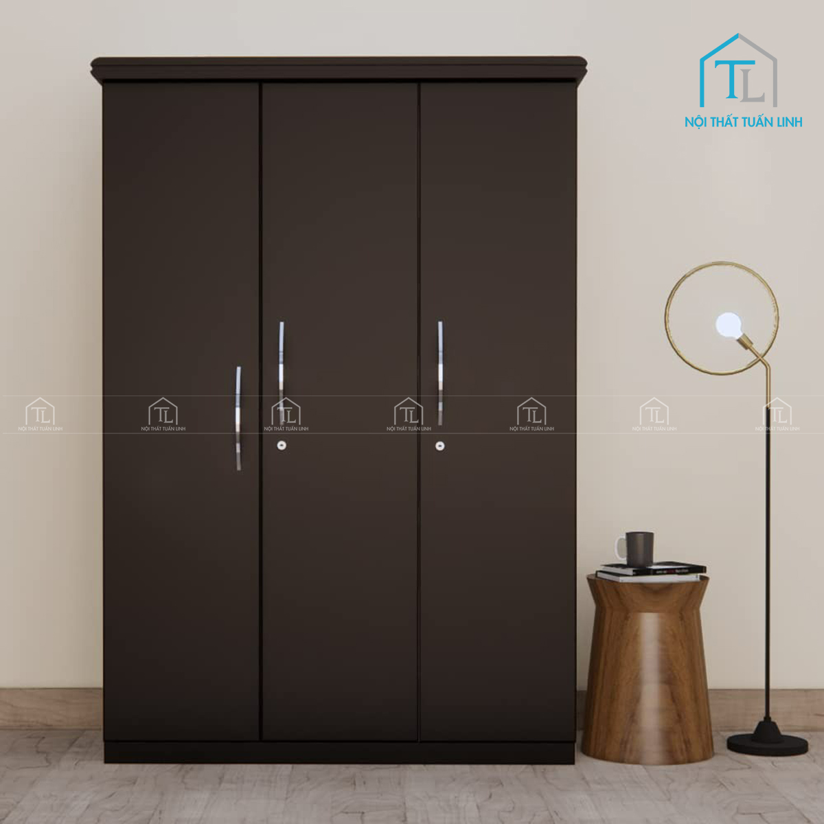 Tủ quần áo MDF 3 cánh màu Walnut sang trọng