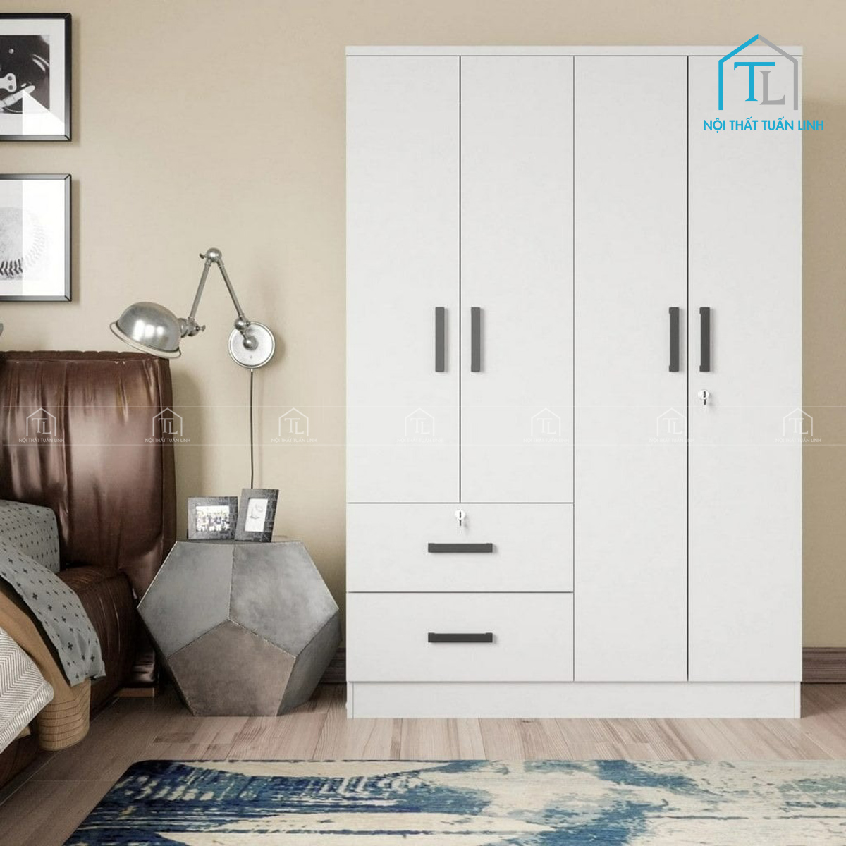 Tủ quần áo MDF màu trắng hiện đại