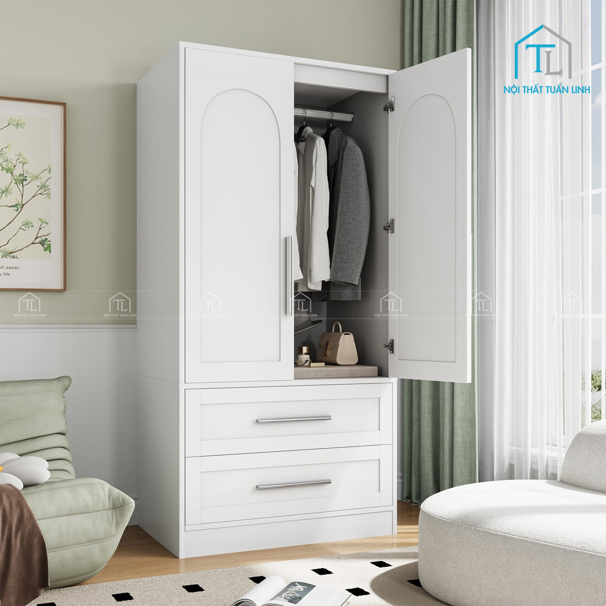 Thiết kế tủ đứng hiện đại, gam màu trắng tinh tế
